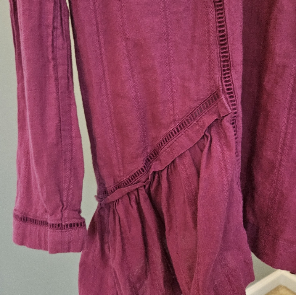 Free People Deep Pink V-Neck Eyelet Blouse Women's Size Small S - Picture 9 of 16